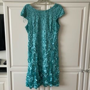 Theia petal dress with stunning hand embroidery in acqua blue size 14